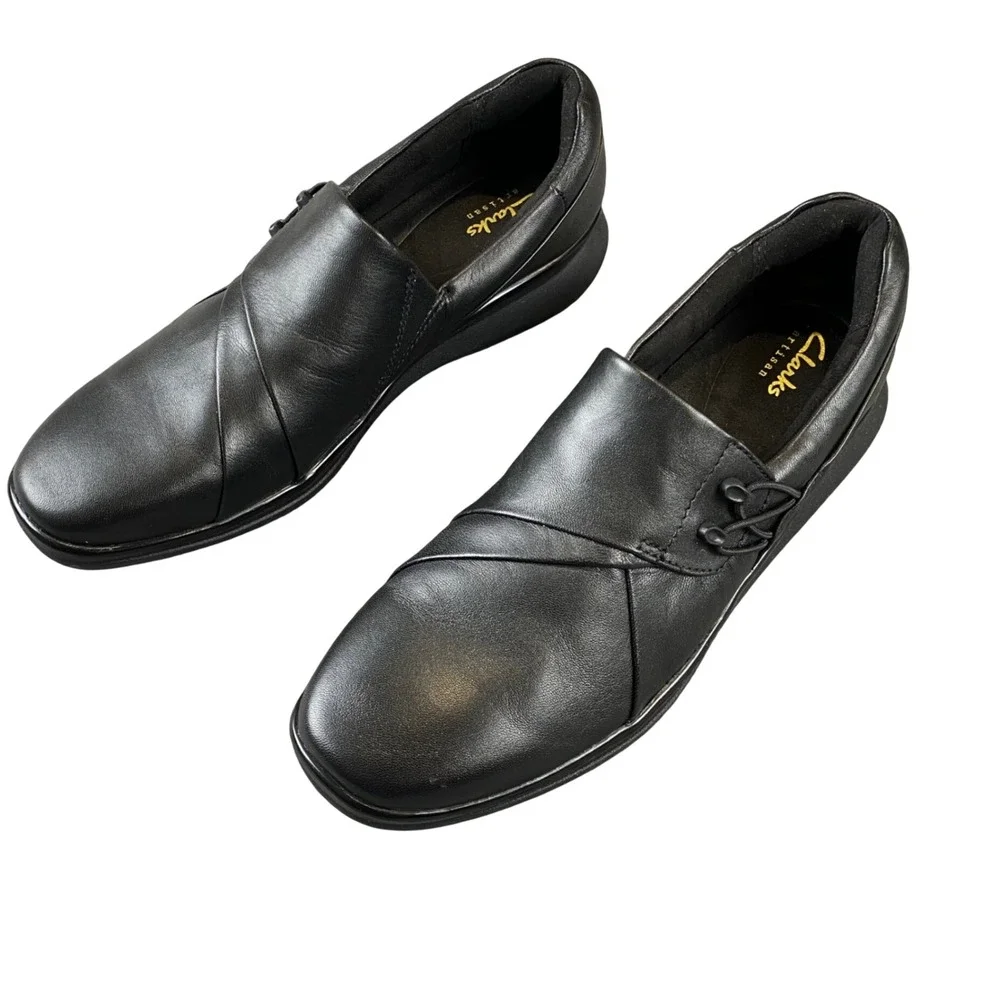 Clarks Artisan Lynell Slip Womens 8 N Black Leather Comfort Shoes 26182971